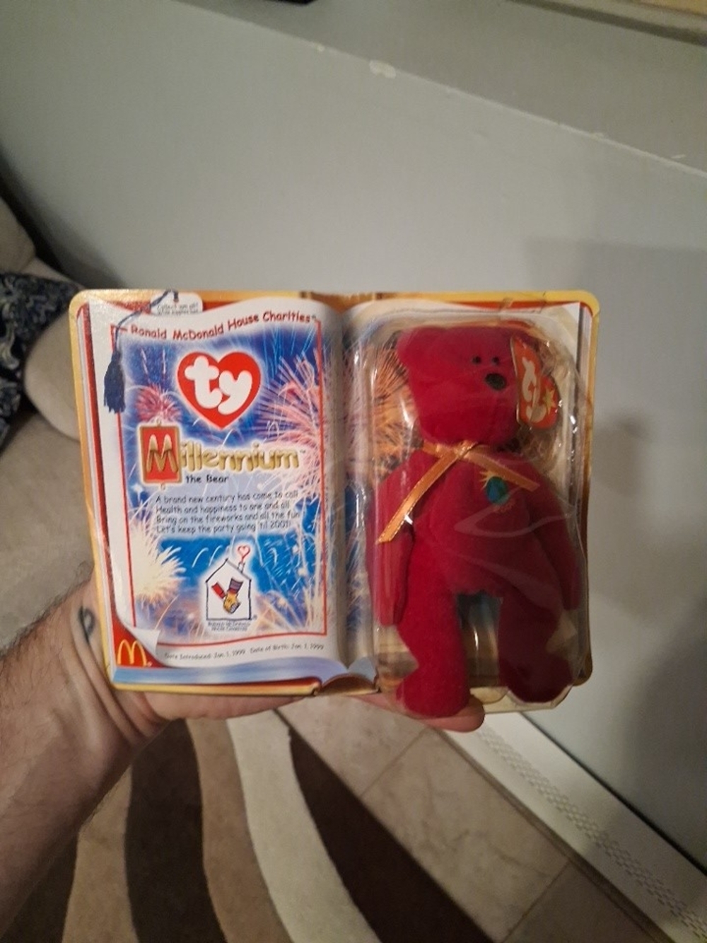 Ty Red Millennium Bear with Gold Ribbon